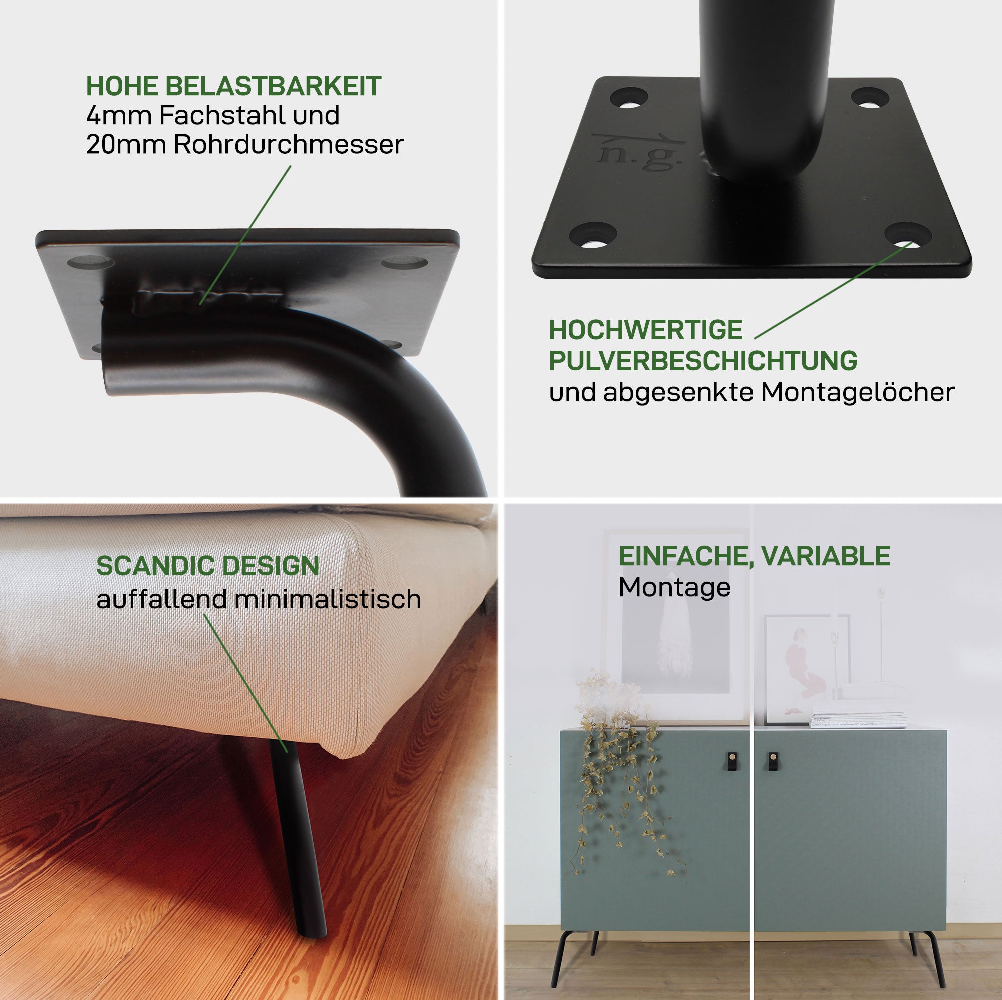 4er Set Möbelfüße CURVED