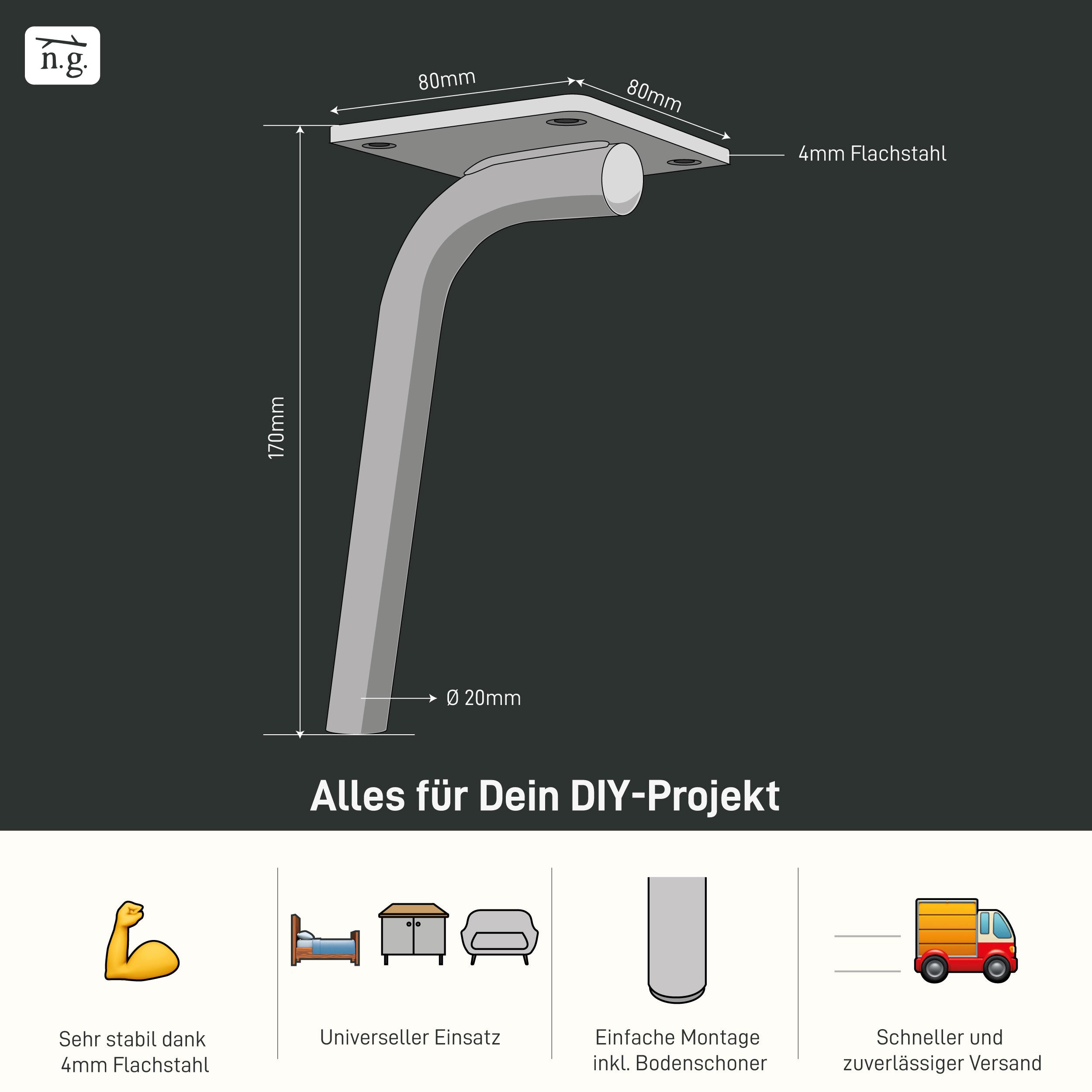 4er Set Möbelfüße CURVED